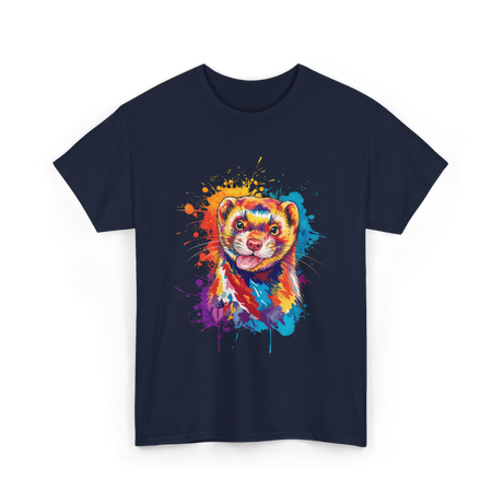 Colorful Ferret Ferret Art T-Shirt - Navy