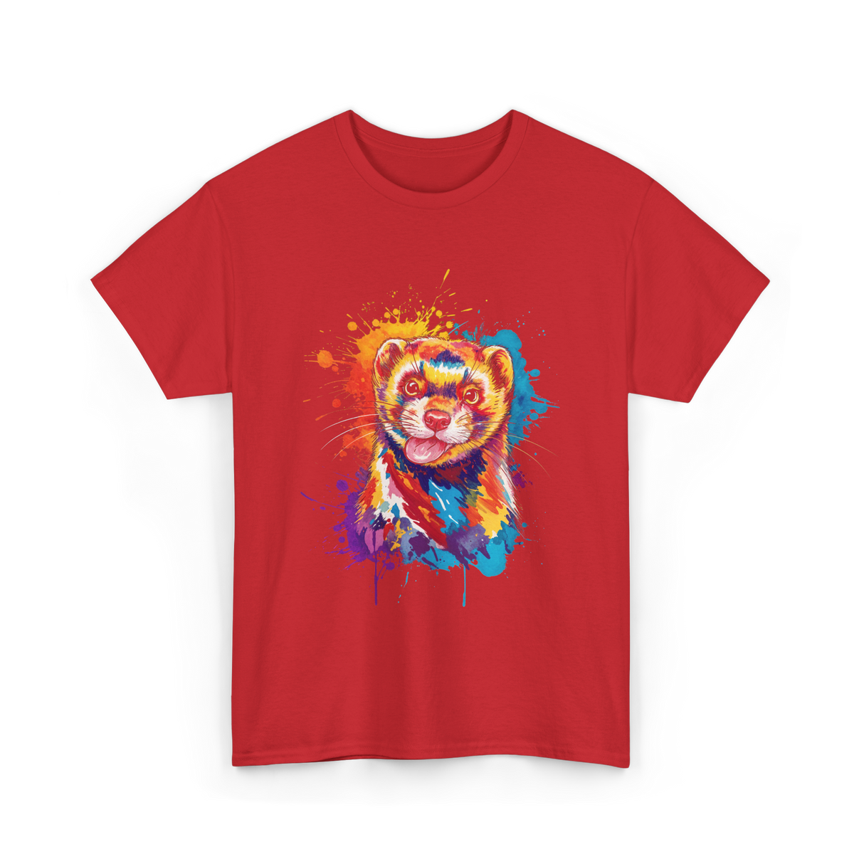 Colorful Ferret Ferret Art T-Shirt - Red