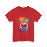 Colorful Ferret Ferret Art T-Shirt - Red