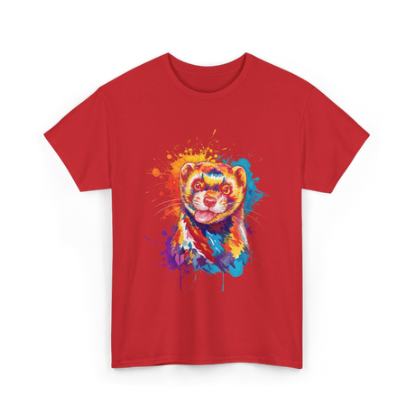 Colorful Ferret Ferret Art T-Shirt - Red