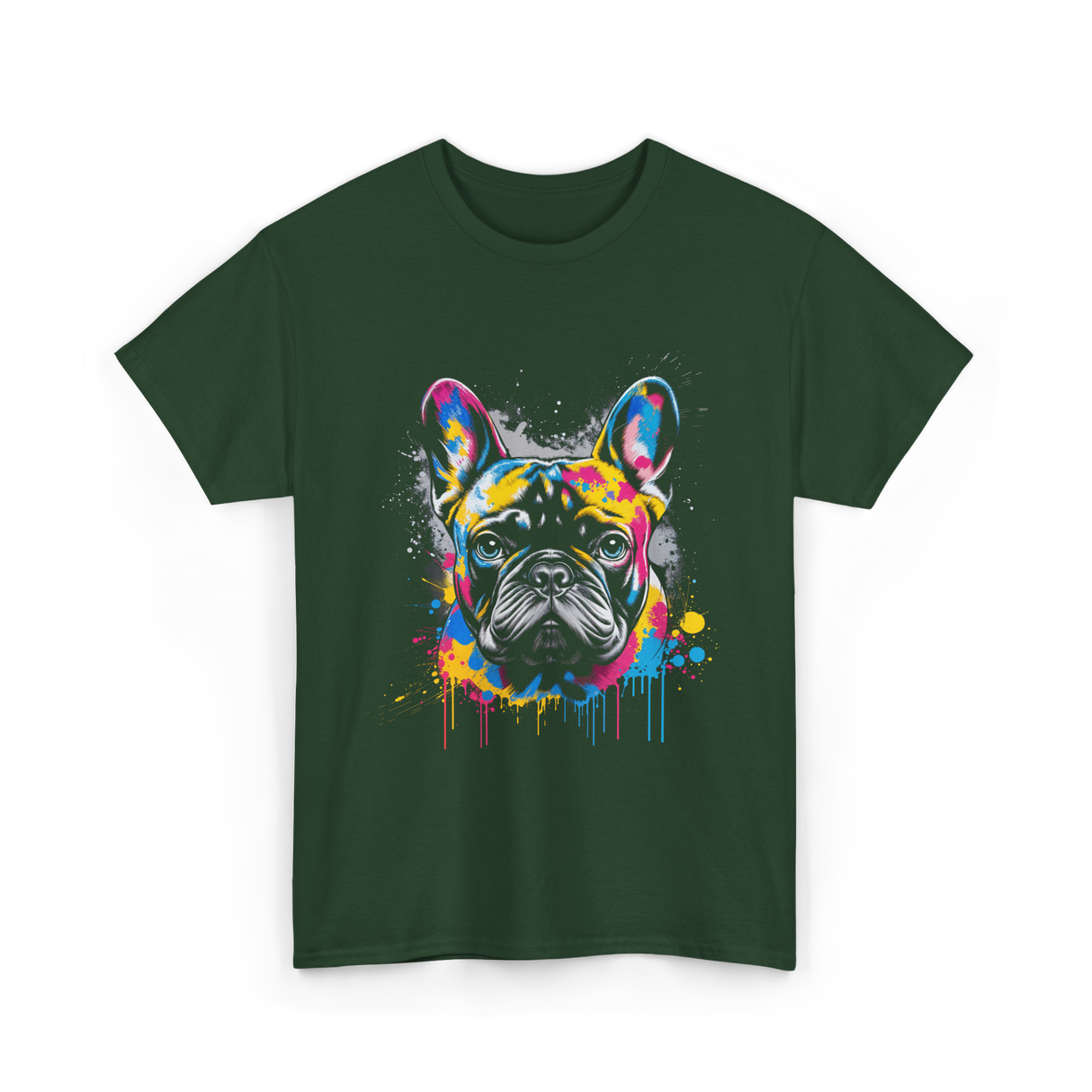 Colorful Frenchie Dog Lover T-Shirt - Forest Green
