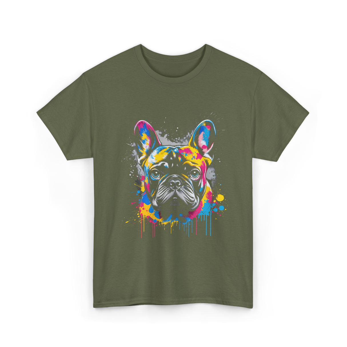 Colorful Frenchie Dog Lover T-Shirt - Military Green