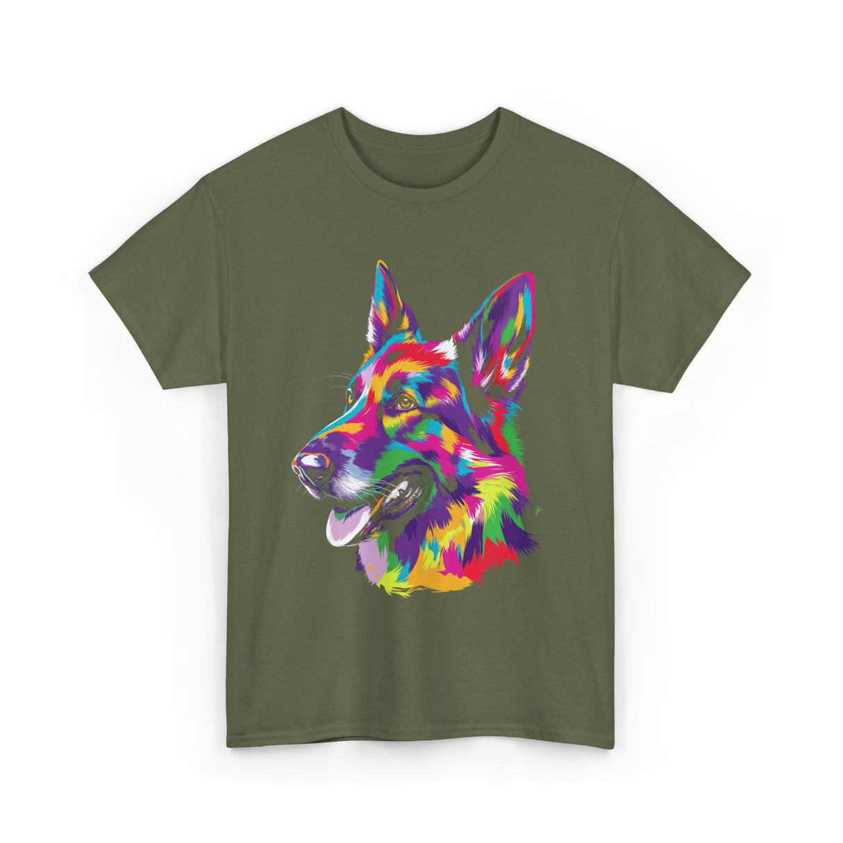 Colorful German Shepherd Dog T-Shirt - Military Green