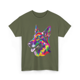 Colorful German Shepherd Dog T-Shirt - Military Green