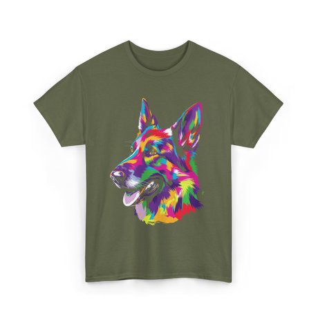 Colorful German Shepherd Dog T-Shirt - Military Green