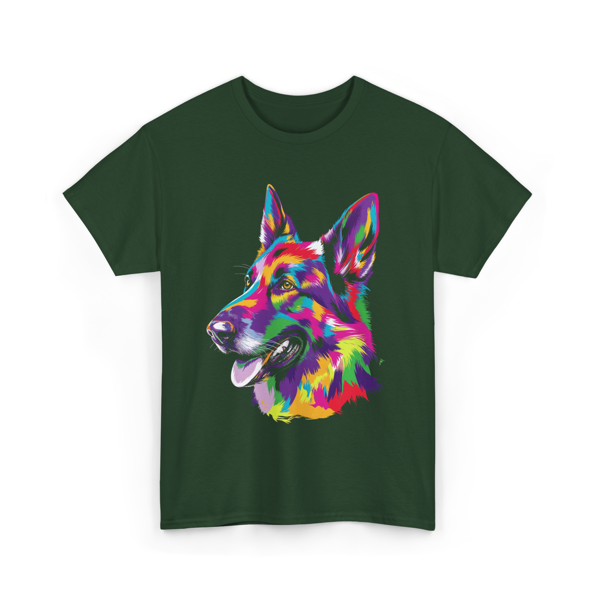 Colorful German Shepherd Dog T-Shirt - Forest Green