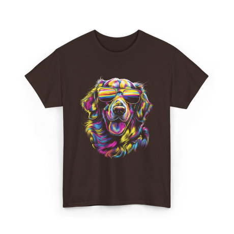 Colorful Golden Retriever Dog Art T-Shirt - Dark Chocolate