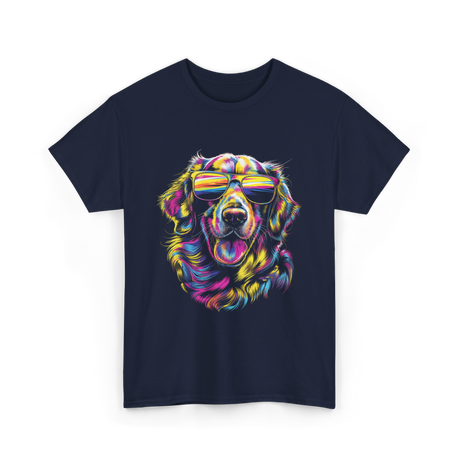 Colorful Golden Retriever Dog Art T-Shirt - Navy