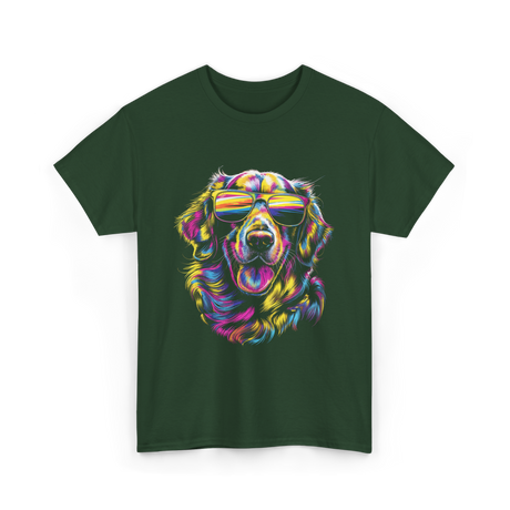 Colorful Golden Retriever Dog Art T-Shirt - Forest Green