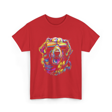 Colorful Golden Retriever Dog Art T-Shirt - Red