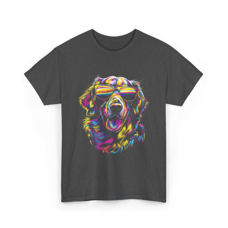 Colorful Golden Retriever Dog Art T-Shirt - Dark Heather