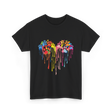 Colorful Heart Paw Print Art T-Shirt - Black