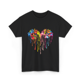 Colorful Heart Paw Print Art T-Shirt - Black