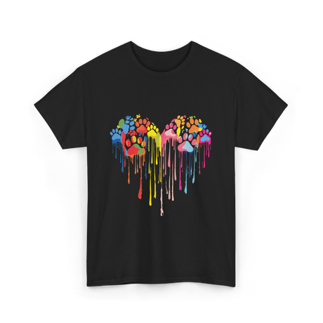 Colorful Heart Paw Print Art T-Shirt - Black