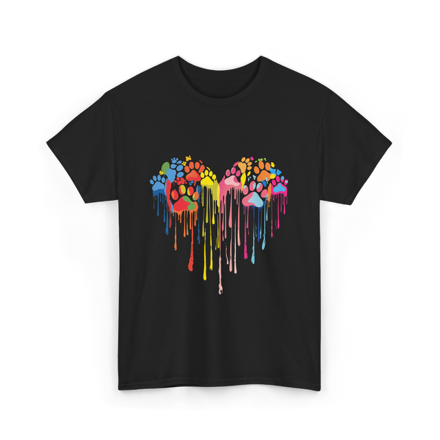 Colorful Heart Paw Print Art T-Shirt - Black