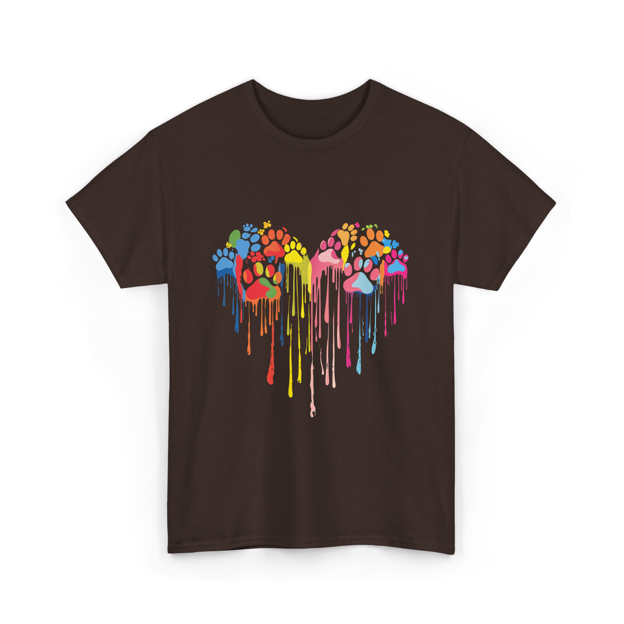 Colorful Heart Paw Print Art T-Shirt - Dark Chocolate