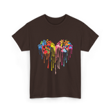 Colorful Heart Paw Print Art T-Shirt - Dark Chocolate