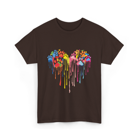 Colorful Heart Paw Print Art T-Shirt - Dark Chocolate