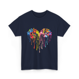 Colorful Heart Paw Print Art T-Shirt - Navy