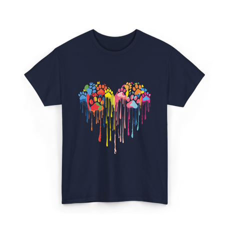 Colorful Heart Paw Print Art T-Shirt - Navy