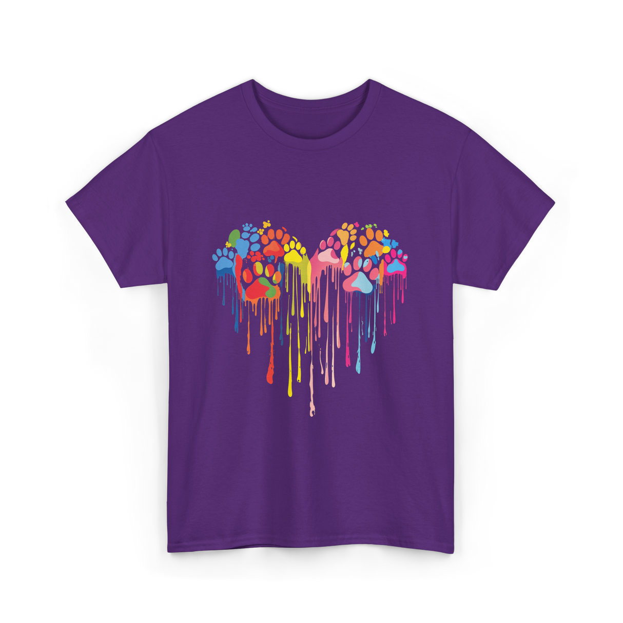 Colorful Heart Paw Print Art T-Shirt - Purple