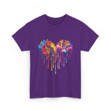 Colorful Heart Paw Print Art T-Shirt - Purple