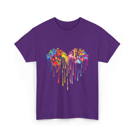 Colorful Heart Paw Print Art T-Shirt - Purple