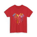 Colorful Heart Paw Print Art T-Shirt - Red