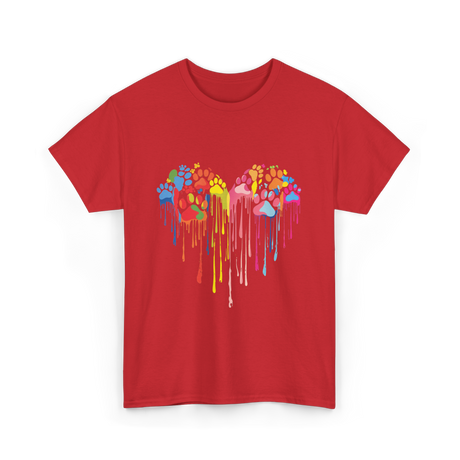 Colorful Heart Paw Print Art T-Shirt - Red