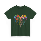 Colorful Heart Paw Print Art T-Shirt - Forest Green