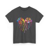 Colorful Heart Paw Print Art T-Shirt - Dark Heather