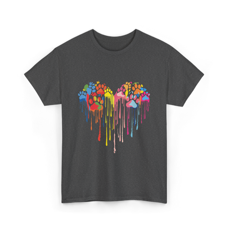 Colorful Heart Paw Print Art T-Shirt - Dark Heather