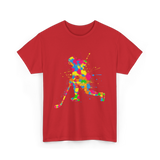 Colorful Hockey Player Hockey T-Shirt - Red