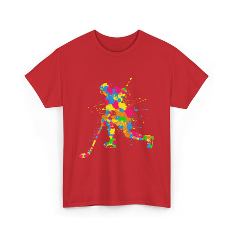 Colorful Hockey Player Hockey T-Shirt - Red