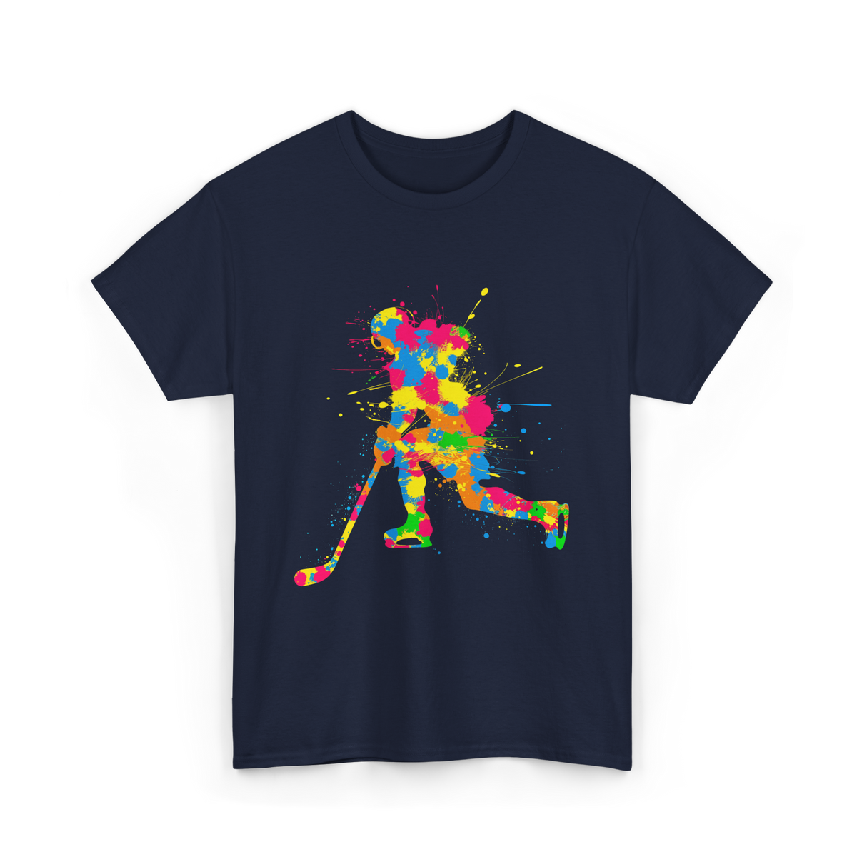 Colorful Hockey Player Hockey T-Shirt - Navy