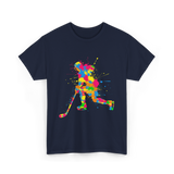 Colorful Hockey Player Hockey T-Shirt - Navy