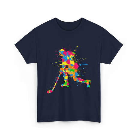 Colorful Hockey Player Hockey T-Shirt - Navy