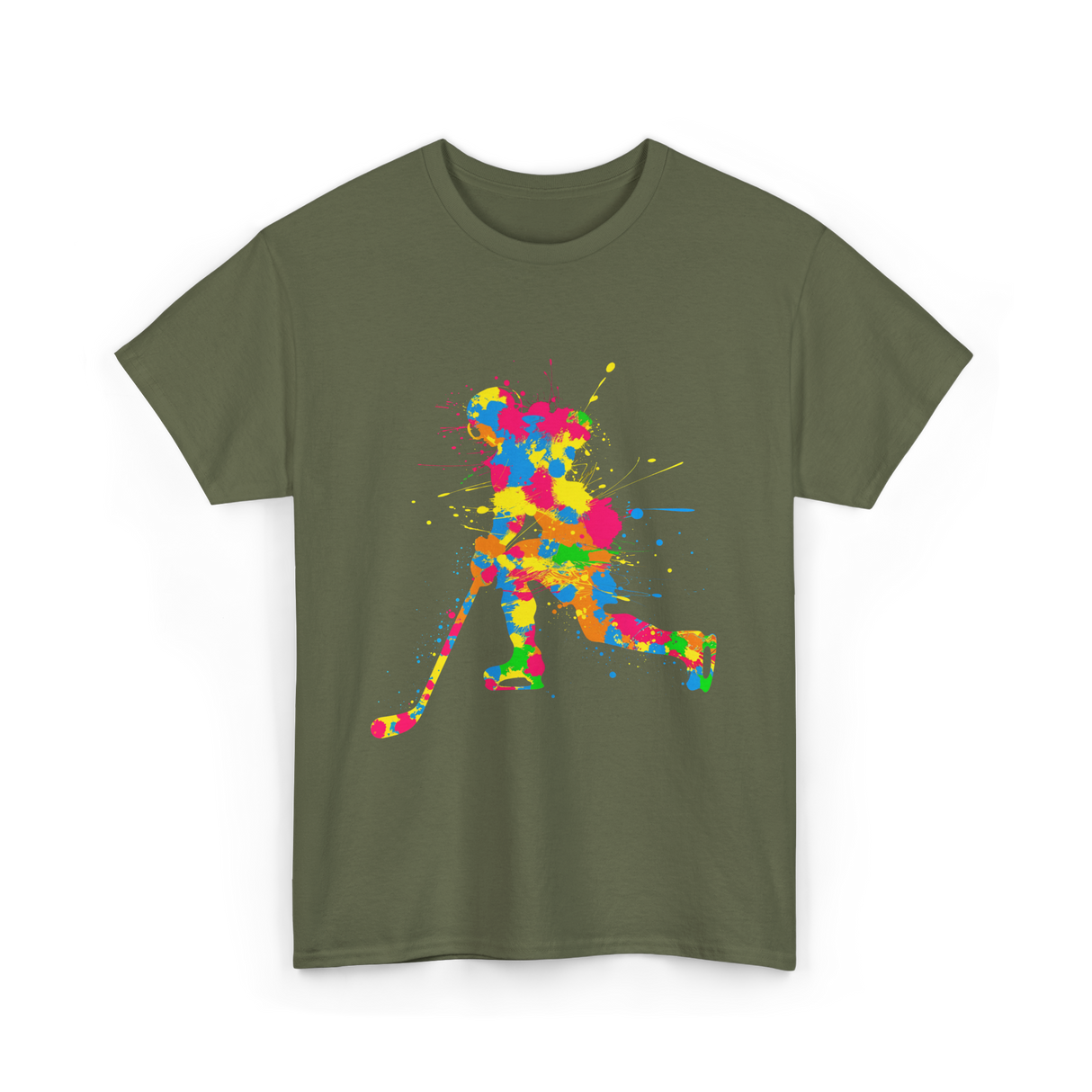 Colorful Hockey Player Hockey T-Shirt - Military Green