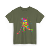 Colorful Hockey Player Hockey T-Shirt - Military Green