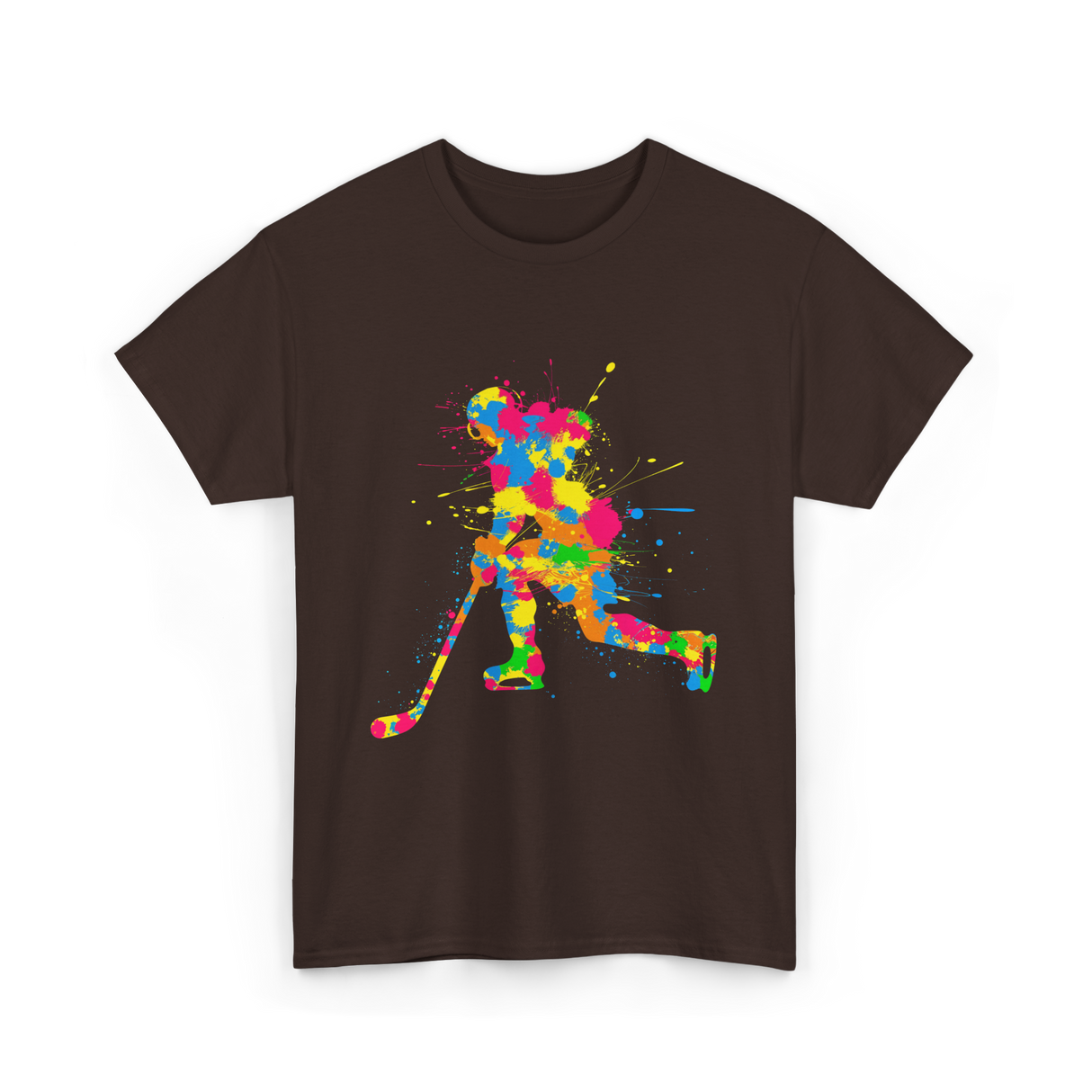 Colorful Hockey Player Hockey T-Shirt - Dark Chocolate