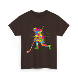 Colorful Hockey Player Hockey T-Shirt - Dark Chocolate