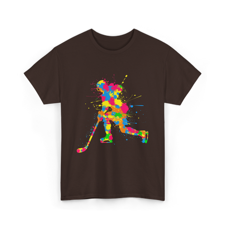 Colorful Hockey Player Hockey T-Shirt - Dark Chocolate