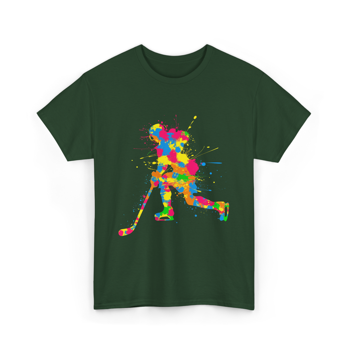 Colorful Hockey Player Hockey T-Shirt - Forest Green