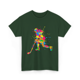 Colorful Hockey Player Hockey T-Shirt - Forest Green