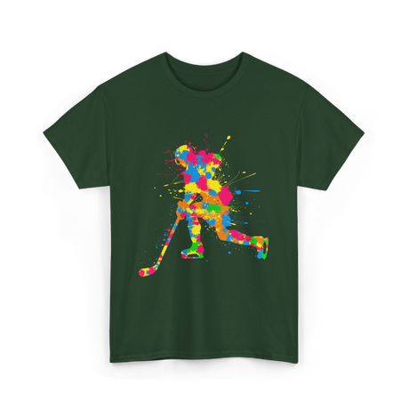 Colorful Hockey Player Hockey T-Shirt - Forest Green