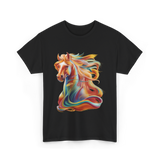 Colorful Horse Equestrian Artwork T-Shirt - Black
