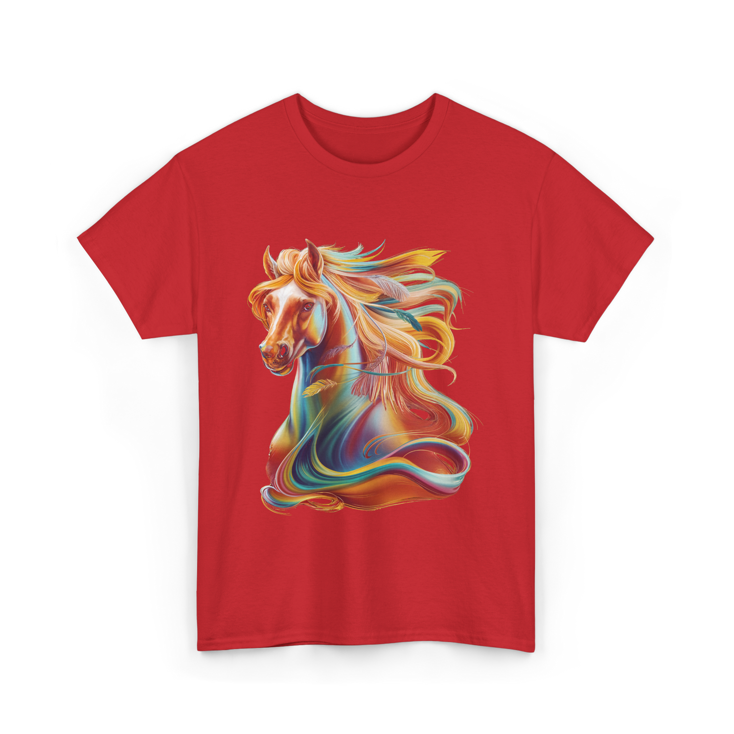 Colorful Horse Equestrian Artwork T-Shirt - Red