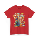 Colorful Horse Equestrian Artwork T-Shirt - Red