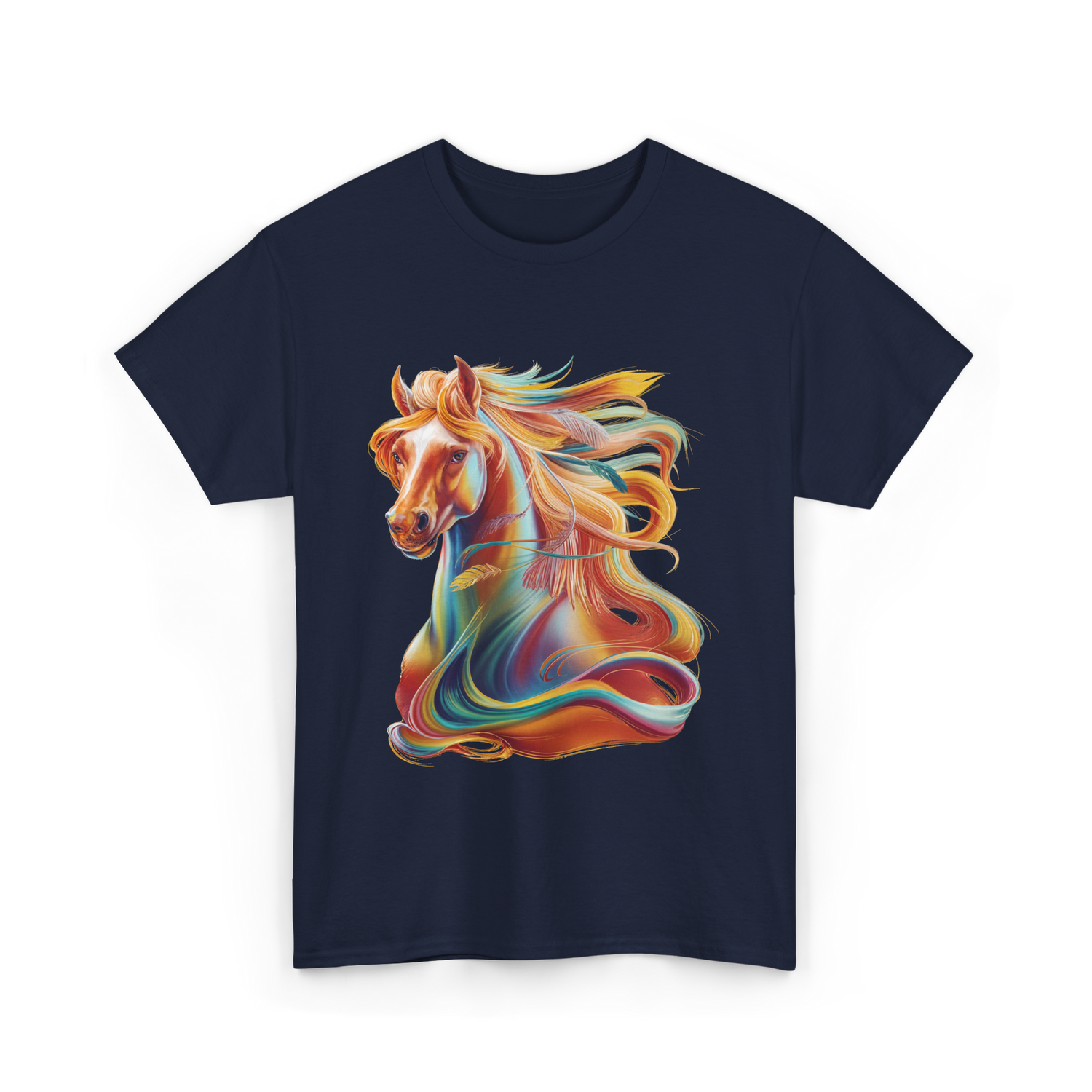 Colorful Horse Equestrian Artwork T-Shirt - Navy