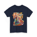 Colorful Horse Equestrian Artwork T-Shirt - Navy